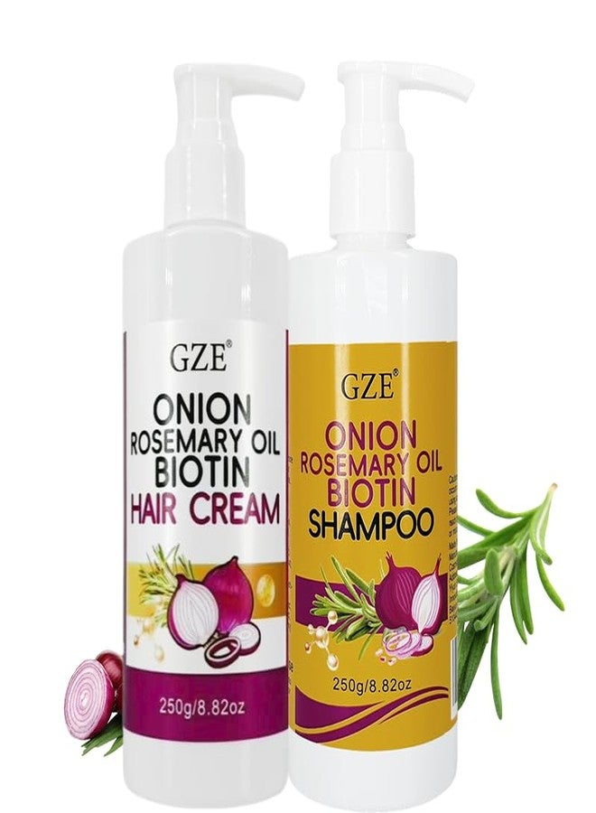 GZE Onion Rosemary Biotin Shampoo & Hair Cream Set (2 Pack) - for Hair Growth, Hair Loss Control, Damaged Hair Repair - with Onion Oil, Rosemary Oil & Biotin - 250g x 2 - Image 1